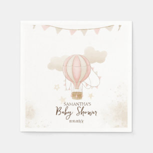 Pink Hot Air Balloon Clouds Baby Shower Napkin