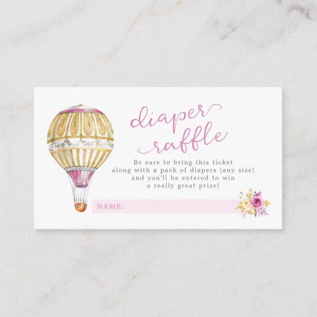 Pink Hot Air Balloon Diaper Raffle Ticket Enclosure Card (Front)