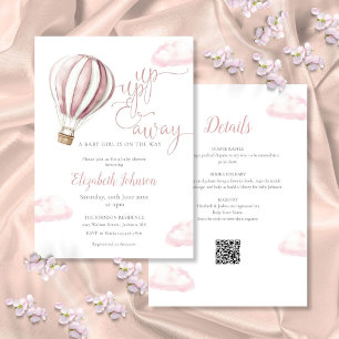 Pink Hot Air Balloon Girl All In One Baby Shower I Invitation