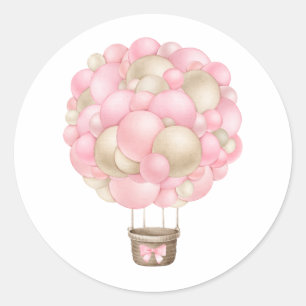 Pink Hot Air Balloon Girl Baby Shower Classic Round Sticker