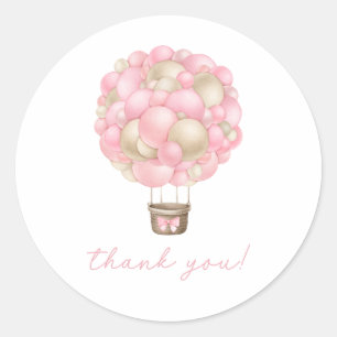 Pink Hot Air Balloon Girl Baby Shower Classic Round Sticker