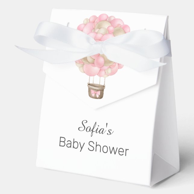 Pink Hot Air Balloon Girl Baby Shower Favour Box (Front)