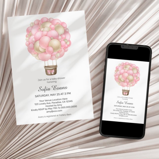 Pink Hot Air Balloon Girl Baby Shower Invitation (Creator Uploaded)