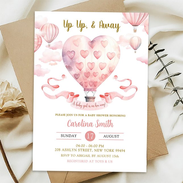 Pink Hot Air Balloon Girl Baby Shower Invitation (Creator Uploaded)