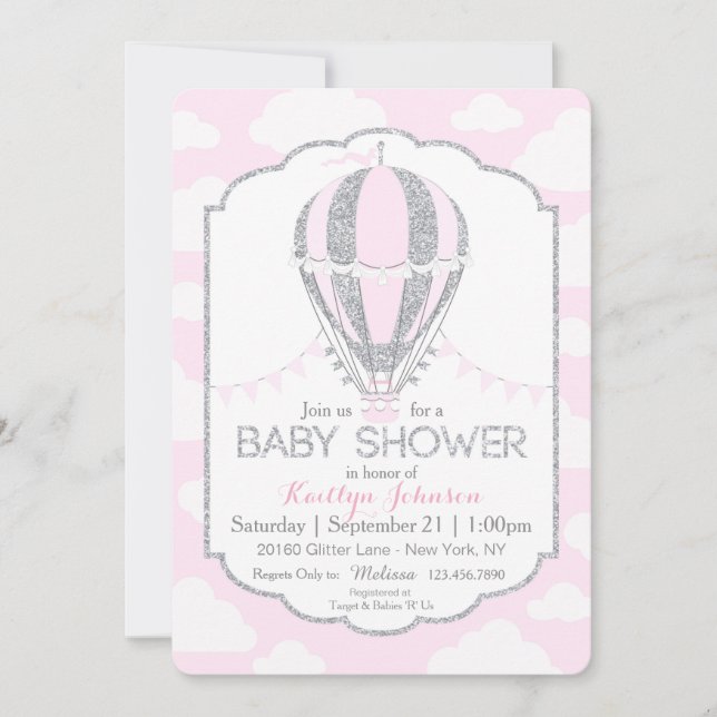 Pink Hot Air Balloon Girl Baby Shower Invitation (Front)
