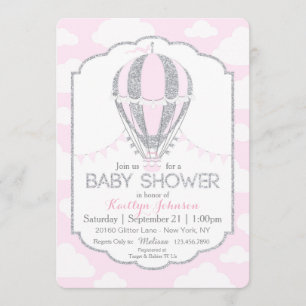 Pink Hot Air Balloon Girl Baby Shower Invitation
