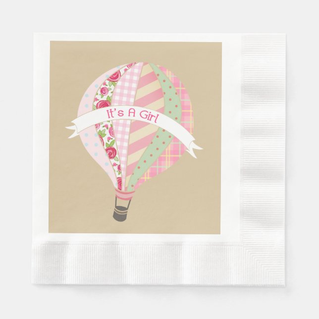 Pink Hot Air Balloon Girl Baby Shower Napkins (Front)