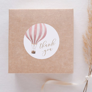 Pink Hot Air Balloon Girl Baby Shower Thank You Classic Round Sticker