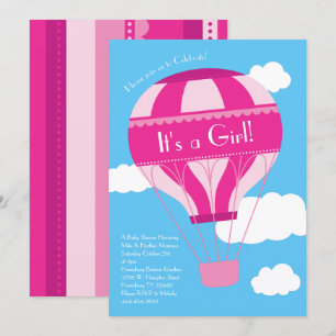 Pink Hot Air Balloon Girl Baby Shower Vintage Invitation