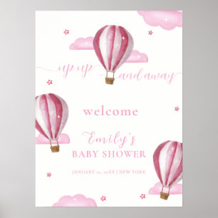 Pink Hot Air Balloon Girl Baby Shower Welcome Poster