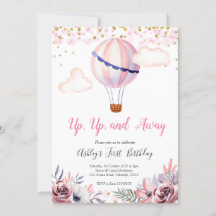 Pink Hot Air Balloon Girl Birthday Invitation
