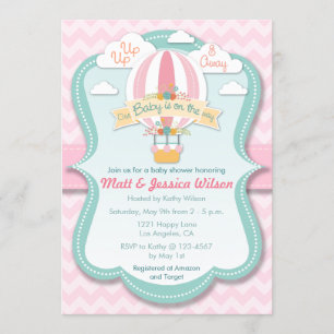 Pink Hot Air Balloon Girls Baby Shower Invitation