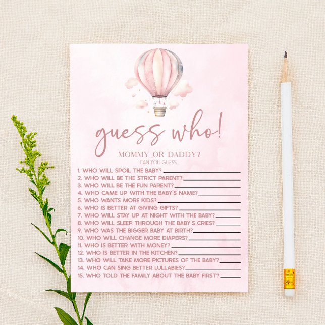 Pink Hot Air Balloon Guess Who Baby Shower Game (Creator Uploaded)