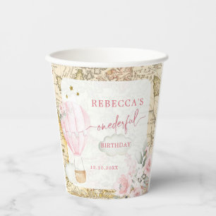 Pink Hot Air Balloon Isn't she Onerderful Birthday Paper Cups