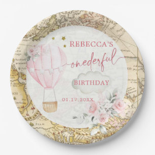 Pink Hot Air Balloon Isn't she Onerderful Birthday Paper Plate