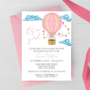 Pink Hot Air Balloon “It’s a Girl” Baby Shower  Invitation