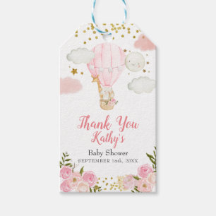 Pink Hot Air Balloon Jungle Animals Gold Glitter Gift Tags