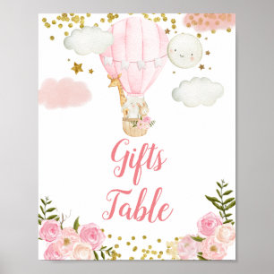 Pink Hot Air Balloon Jungle Gold Glitter Poster