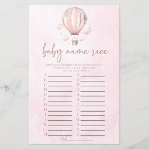 Pink Hot Air Balloon Name Race Baby Shower Game