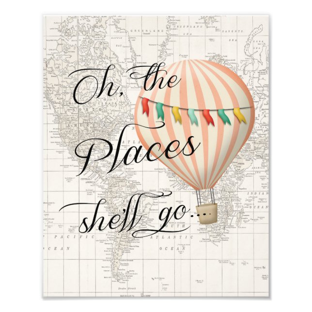 Pink Hot Air Balloon Nursery Decor Art Print (Front)