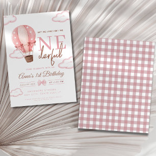 Pink Hot Air Balloon Onederful First Birthday Invitation