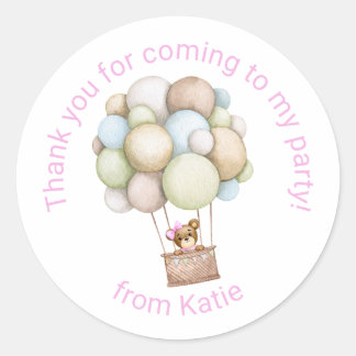 Pink Hot Air Balloon Party  Classic Round Sticker