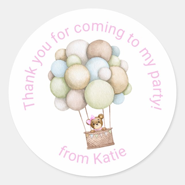 Pink Hot Air Balloon Party  Classic Round Sticker (Front)