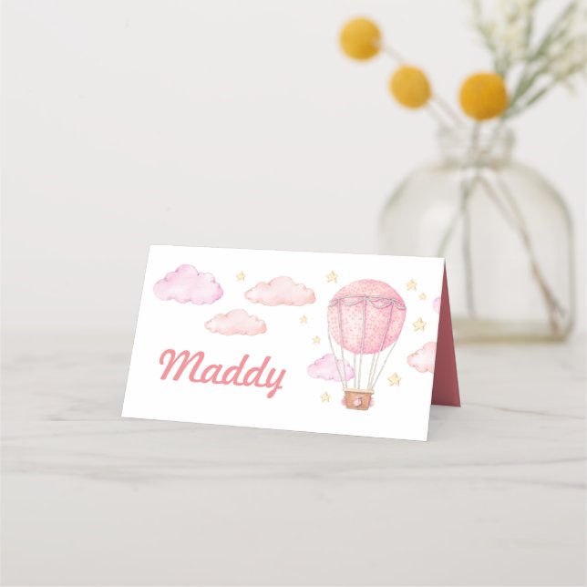 Pink Hot Air balloon place card (Front)