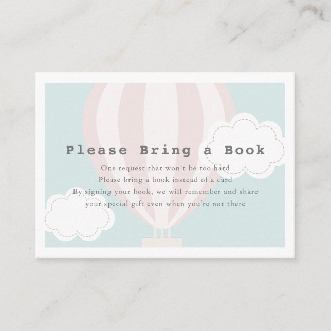 Pink Hot Air Balloon Please Bring a Book Enclosure Card (Front)