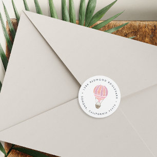 Pink Hot Air Balloon Return Address Classic Round Sticker