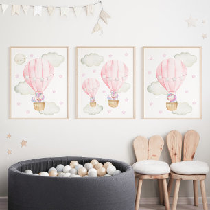 Pink Hot Air Balloon, Unicorn, Stars, Girl Nursery