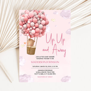 Pink Hot Air Balloon Up and Away Baby Shower Invitation