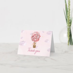 Pink Hot Air Balloon Up and Away Baby Shower Thank You Card