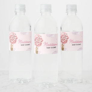 Pink Hot Air Balloon Up and Away Baby Shower Water Bottle Label