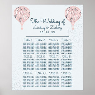 Pink Hot Air Balloon Wedding Table Seating Chart