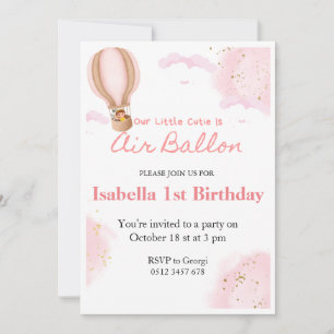 Pink Hot Air Balloons 1st Birthday cloud invitatio Invitation