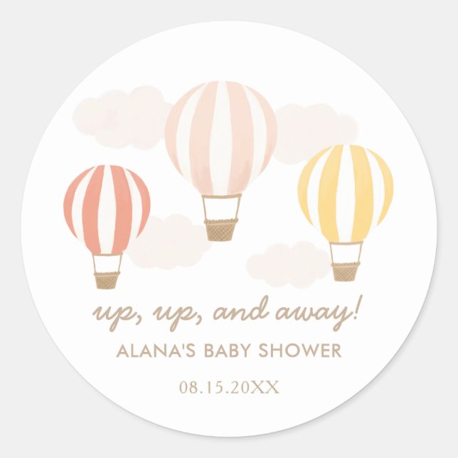 Pink Hot Air Balloons Baby Shower Classic Round St Classic Round Sticker (Front)