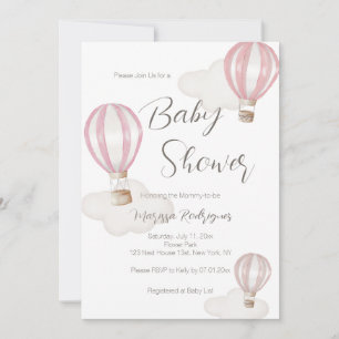 Pink Hot Air Balloons Baby Shower Girl Invitation