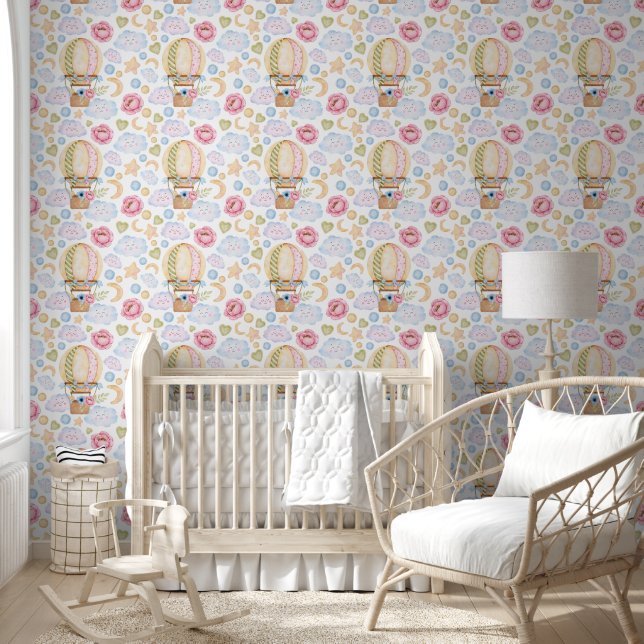 Pink Hot Air Balloons, Clouds and Roses Baby  Wallpaper (Kids)