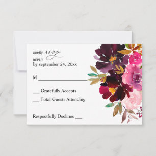 Pink Hot &Blush Pink & Purple Floral no Meal 2 RSVP Card