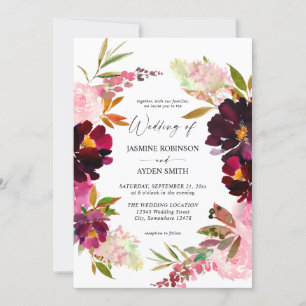 Pink Hot & Blush Pink & Purple Wedding Invitation