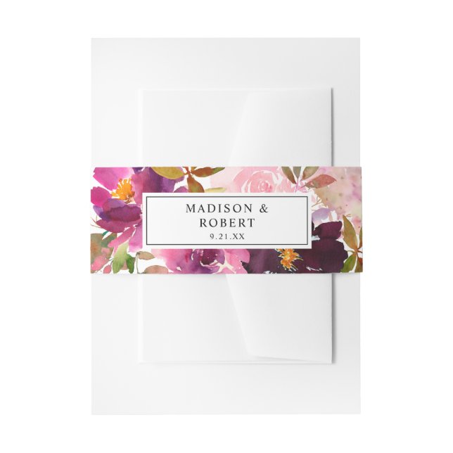 Pink- Hot, Blush & Purple Floral 3 Invitation Belly Band (Front Example)