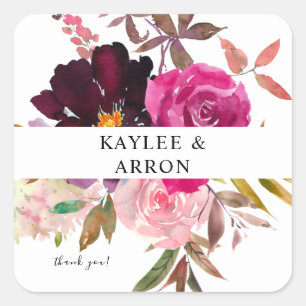 Pink- Hot & Blush & Purple Floral Thank You 2 Square Sticker