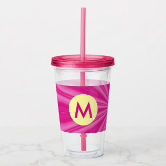 Pink Hot Bright Sunburst Monogram Yellow Circle Acrylic Tumbler