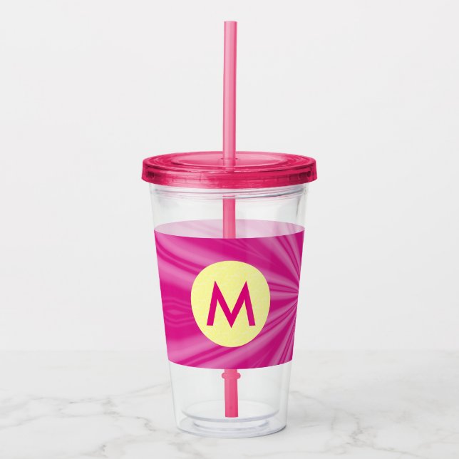 Pink Hot Bright Sunburst Monogram Yellow Circle  Acrylic Tumbler (Front)