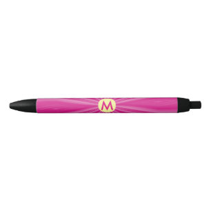 Pink Hot Bright Sunburst Monogram Yellow Circle Black Ink Pen