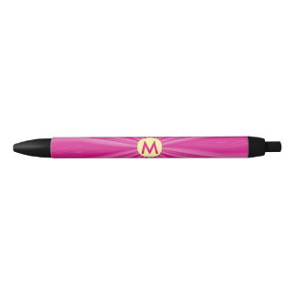 Pink Hot Bright Sunburst Monogram Yellow Circle Black Ink Pen