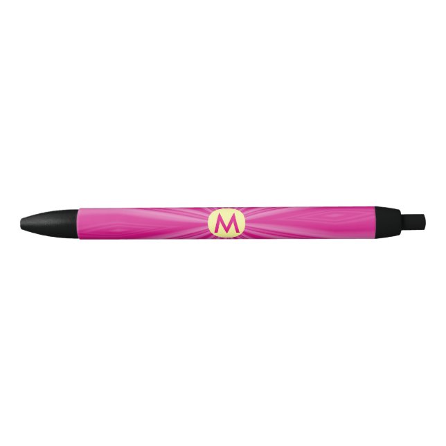 Pink Hot Bright Sunburst Monogram Yellow Circle  Black Ink Pen (Front)