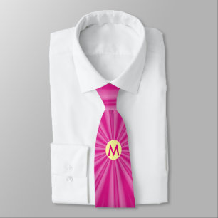Pink Hot Bright Sunburst Monogram Yellow Circle  Tie