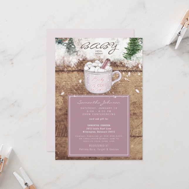 Pink Hot Chocolate Rustic Baby It's Cold Shower  I Invitation (Front/Back In Situ)